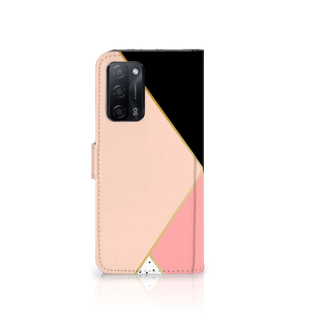 OPPO A16/A16s/A54s Book Case Zwart Roze Vormen