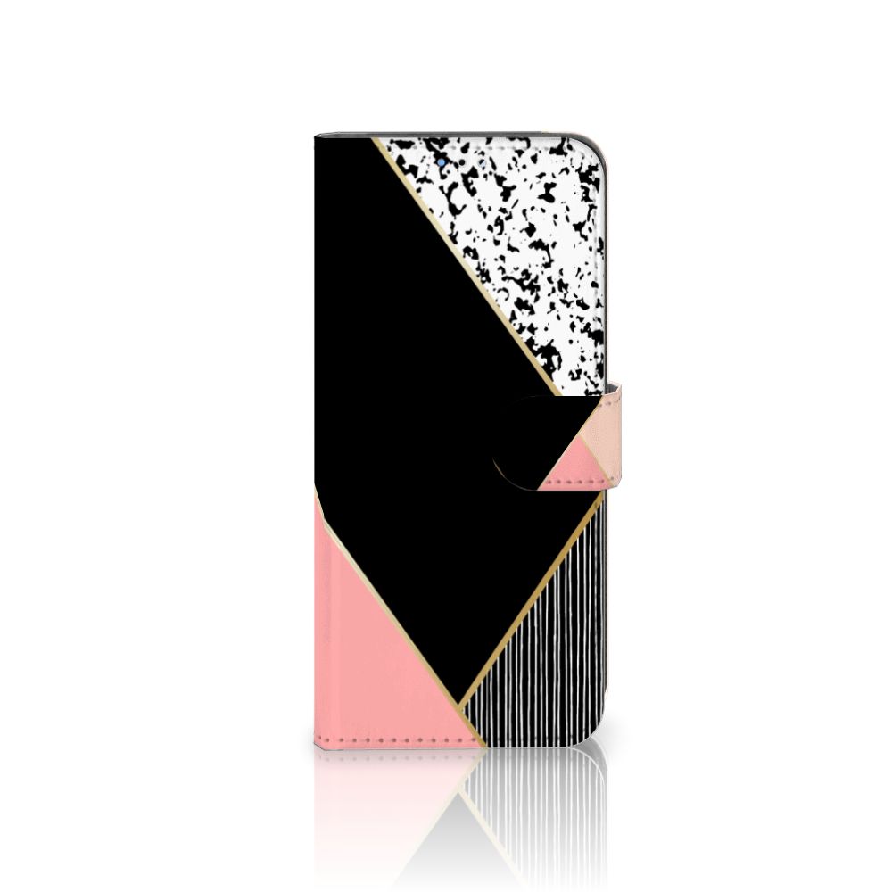 OPPO A16/A16s/A54s Book Case Zwart Roze Vormen