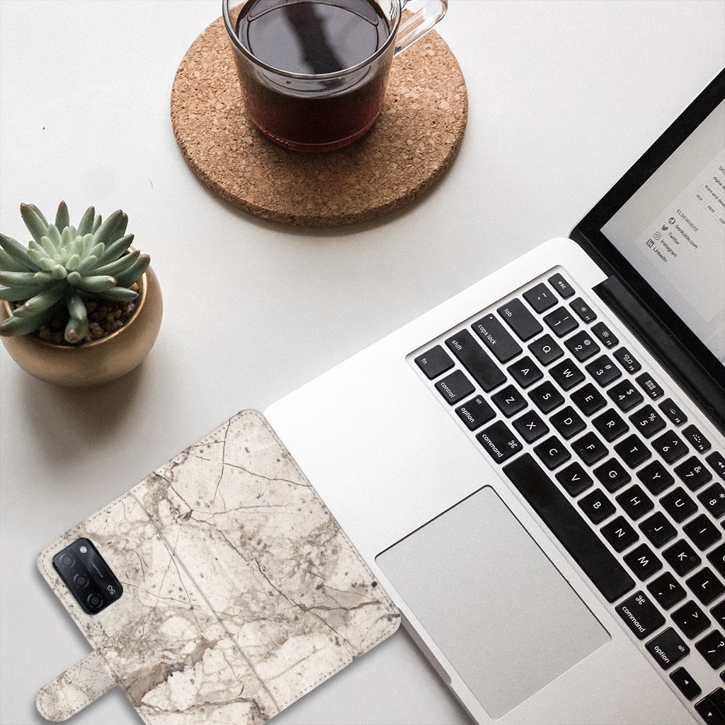 OPPO A16/A16s/A54s Bookcase Marmer Beige