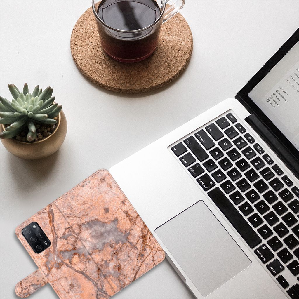 OPPO A16/A16s/A54s Bookcase Marmer Oranje