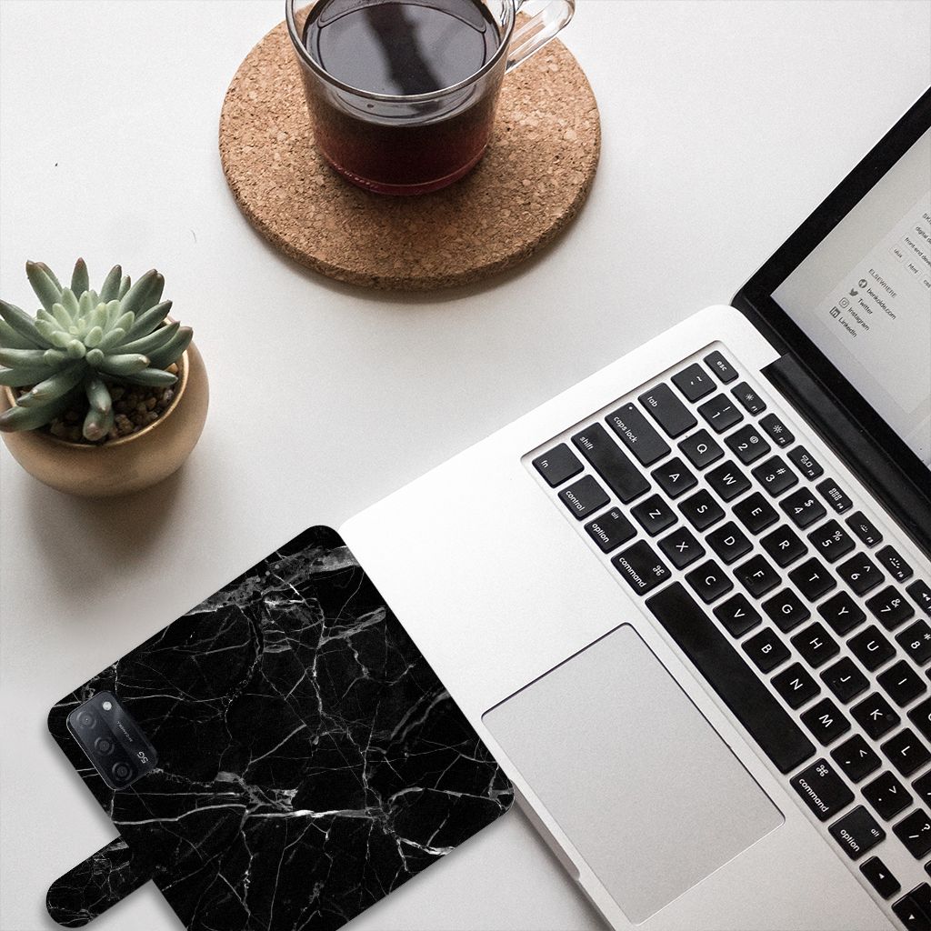 OPPO A16/A16s/A54s Bookcase Marmer Zwart - Origineel Cadeau Vader