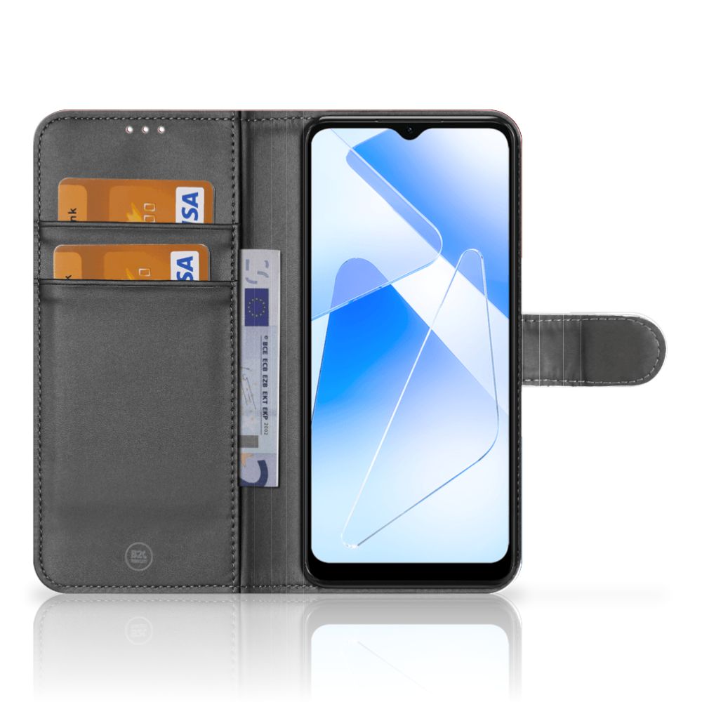 OPPO A16/A16s/A54s Bookstyle Case Nederlandse Vlag met pasjes en telefoon, zwart design.