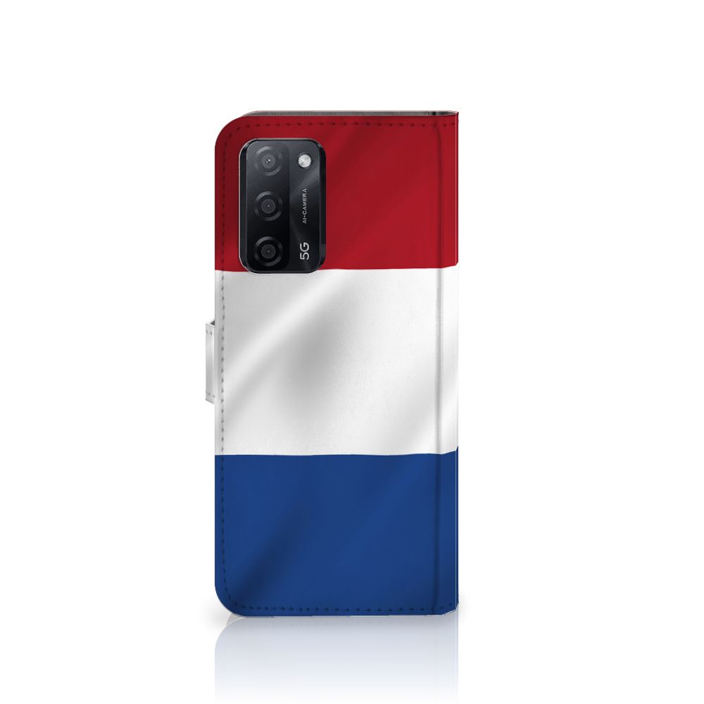 OPPO A16/A16s/A54s Bookstyle Case Nederlandse Vlag met pasjes, artistiek design van de Nederlandse vlag.