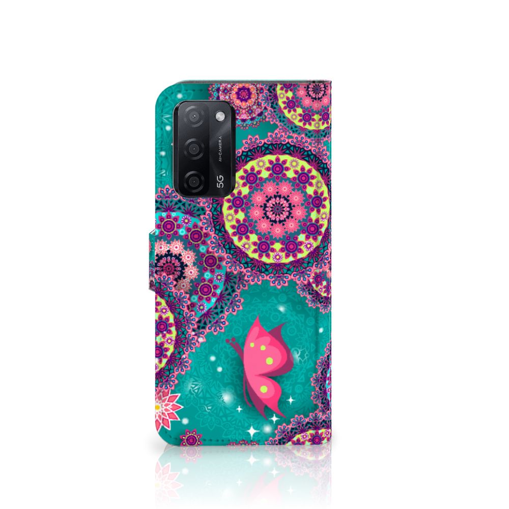 OPPO A16/A16s/A54s Hoesje Cirkels en Vlinders bookstyle case cirkels vlinders aanzicht