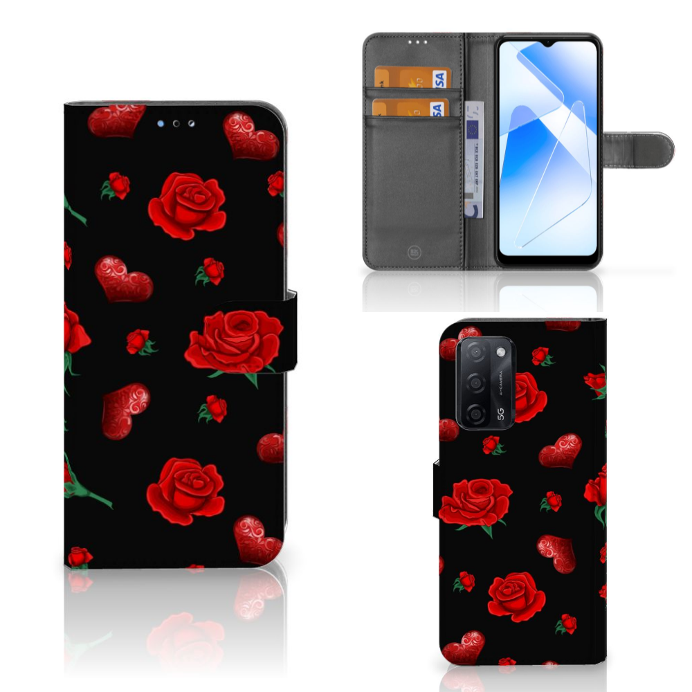 OPPO A16/A16s/A54s Leuk Hoesje Valentine bookcase hoesje design rozen aanzicht