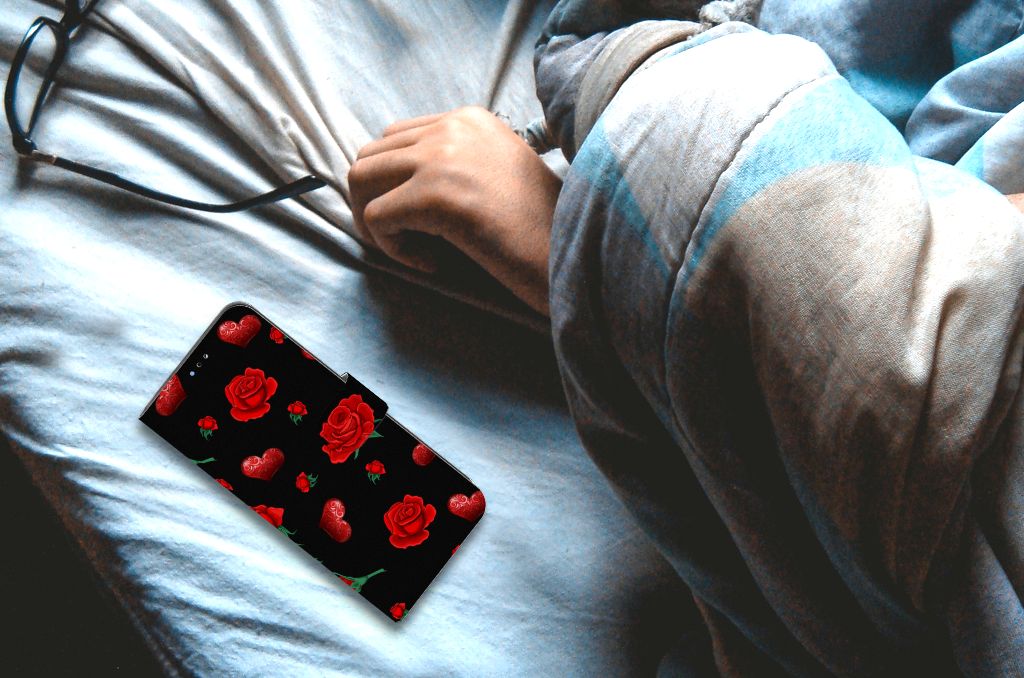 OPPO A16/A16s/A54s Leuk Hoesje Valentine boekhoes design rozen aanzicht