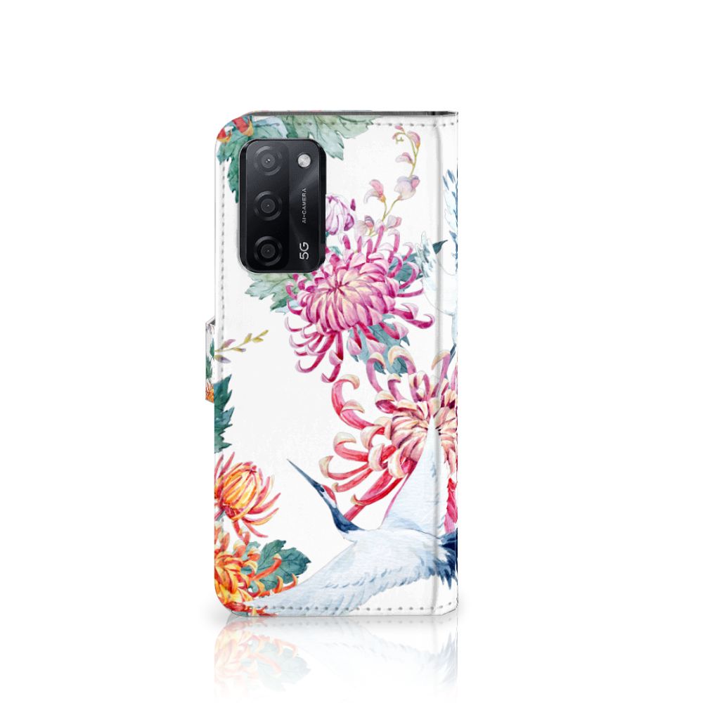 OPPO A16/A16s/A54s Telefoonhoesje met Pasjes Bird Flowers