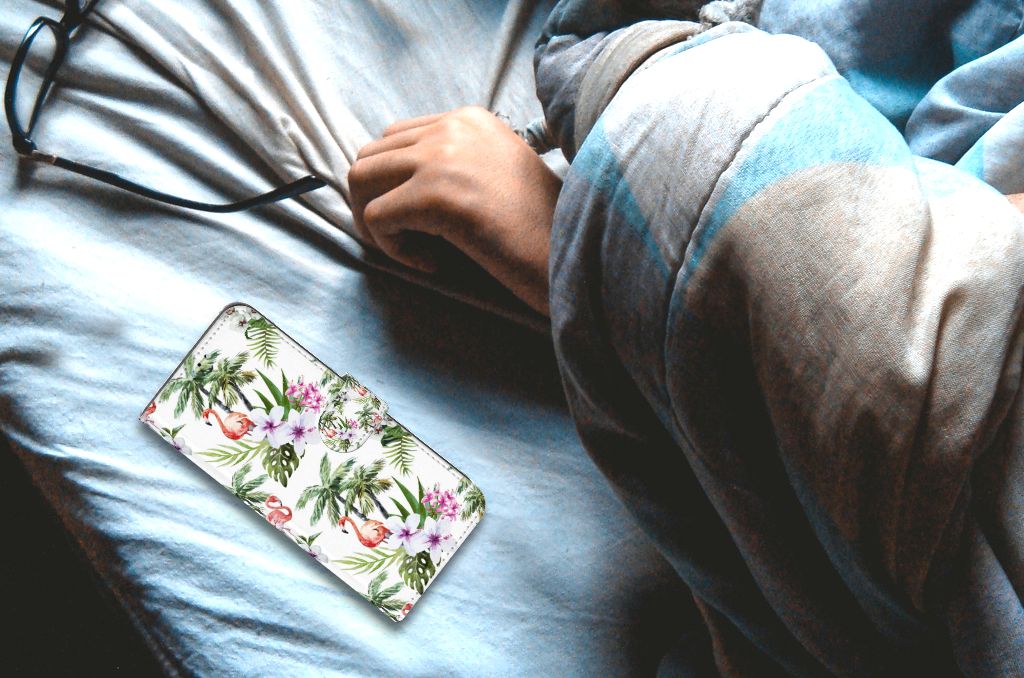 OPPO A16/A16s/A54s Telefoonhoesje met Pasjes Flamingo Palms