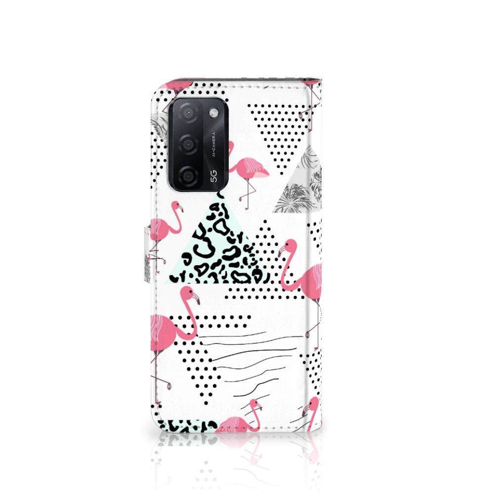 OPPO A16/A16s/A54s Telefoonhoesje met Pasjes Flamingo Triangle