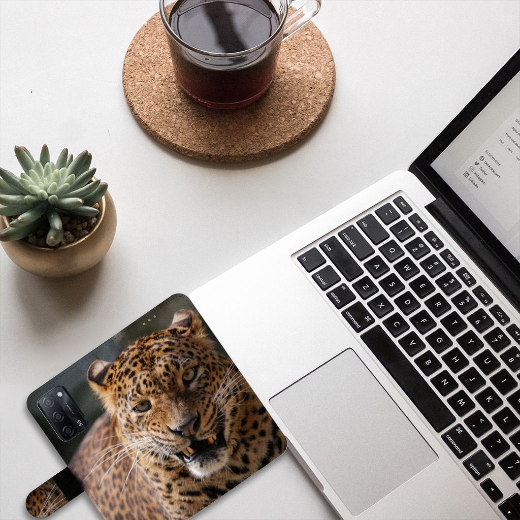 OPPO A16/A16s/A54s Telefoonhoesje met Pasjes Luipaard