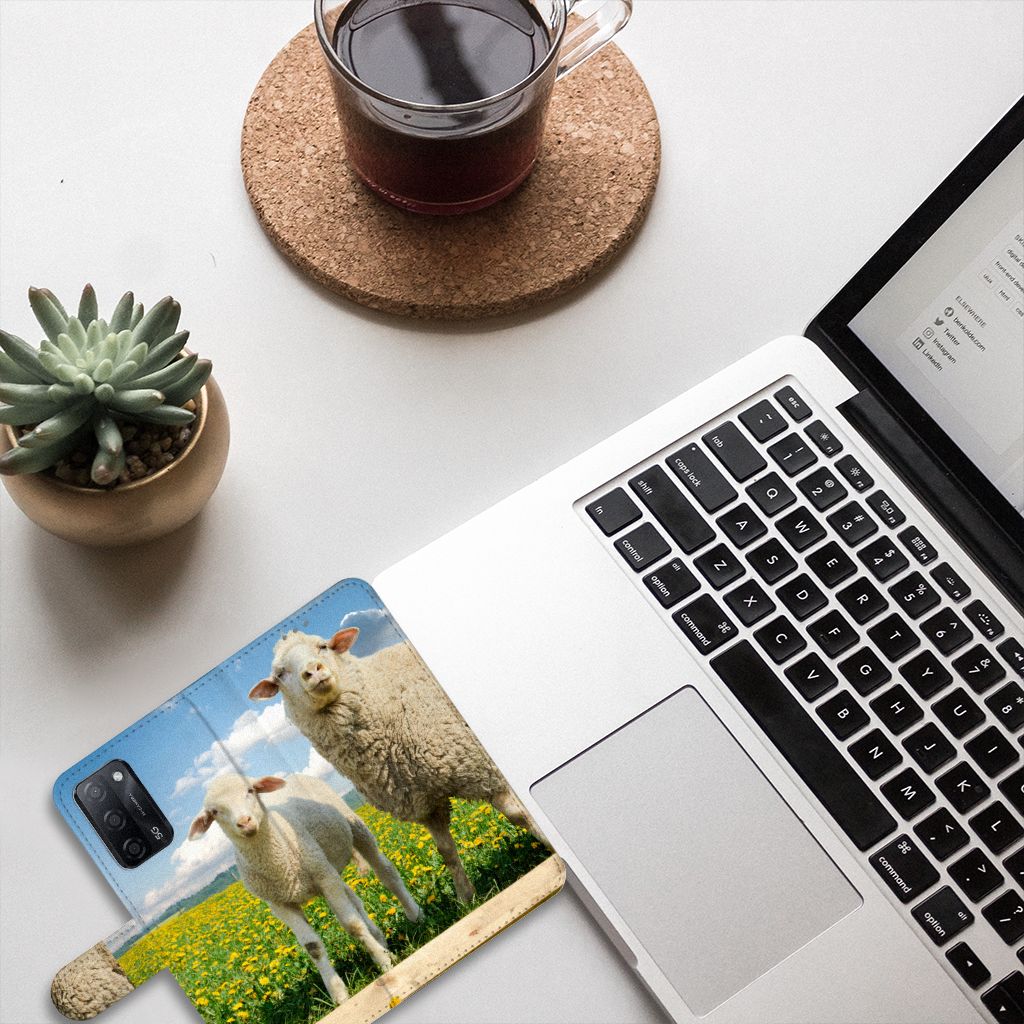 OPPO A16/A16s/A54s Telefoonhoesje met Pasjes Schaap en Lammetje