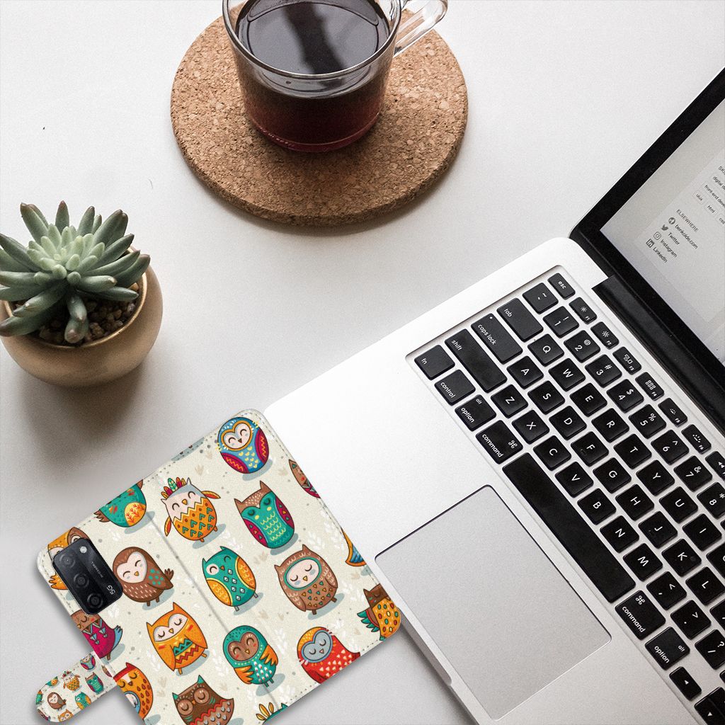 OPPO A16/A16s/A54s Telefoonhoesje met Pasjes Vrolijke Uilen