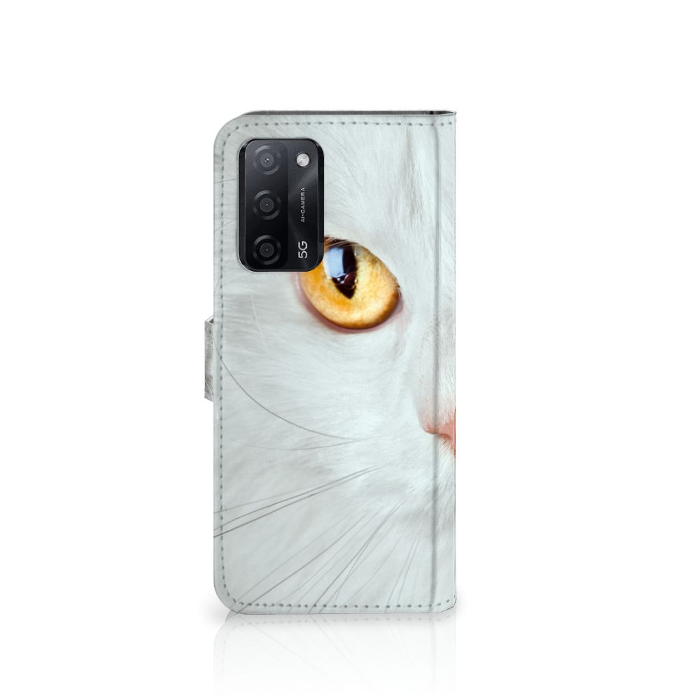 OPPO A16/A16s/A54s Telefoonhoesje met Pasjes Witte Kat