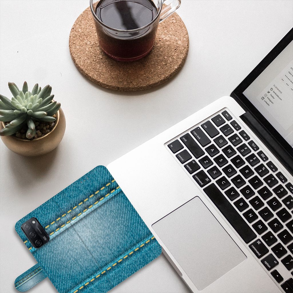 OPPO A16/A16s/A54s Wallet Case met Pasjes Jeans