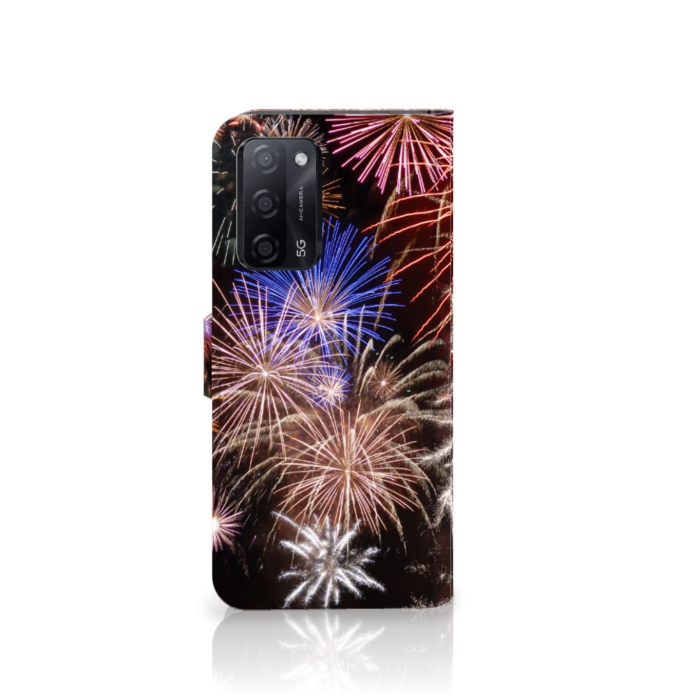 OPPO A16/A16s/A54s Wallet Case met Pasjes Vuurwerk