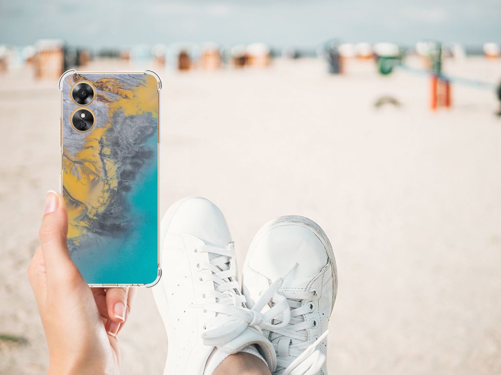 OPPO A17 Anti-Shock Hoesje Marble Blue Gold B2C Telecom