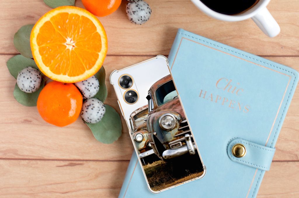 OPPO A17 Anti-shock Hoesje met foto Vintage Auto telefoonhoesje vintage auto bovenaanzicht