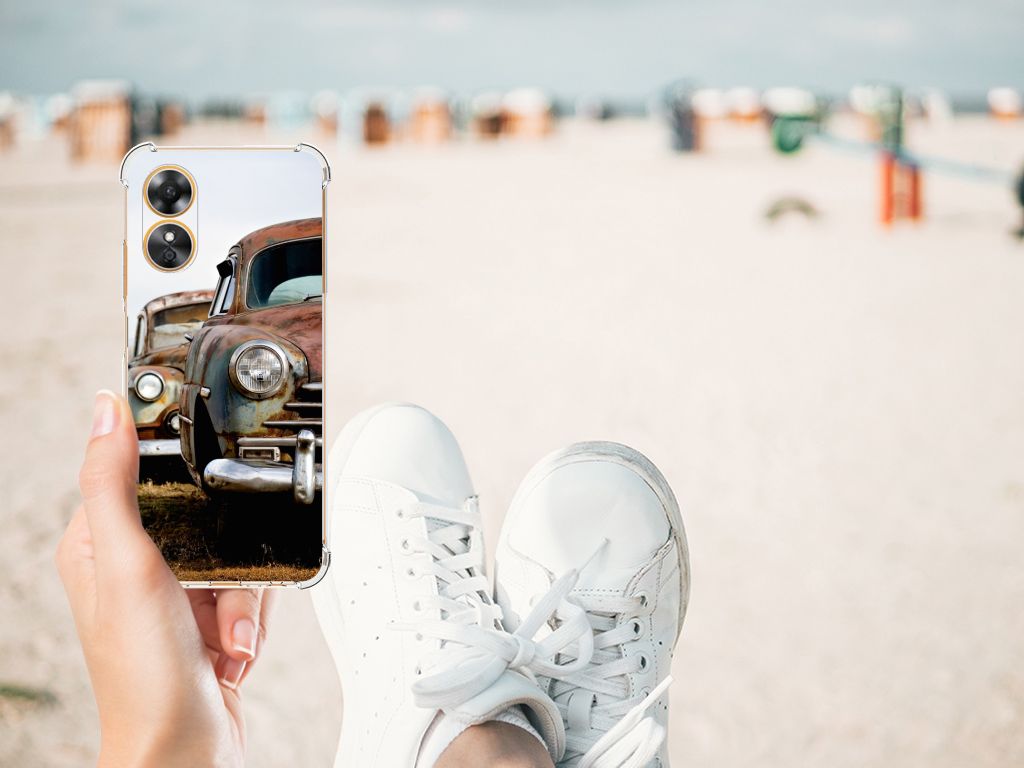 OPPO A17 Anti-shock Hoesje met foto Vintage Auto vintage auto strand hand