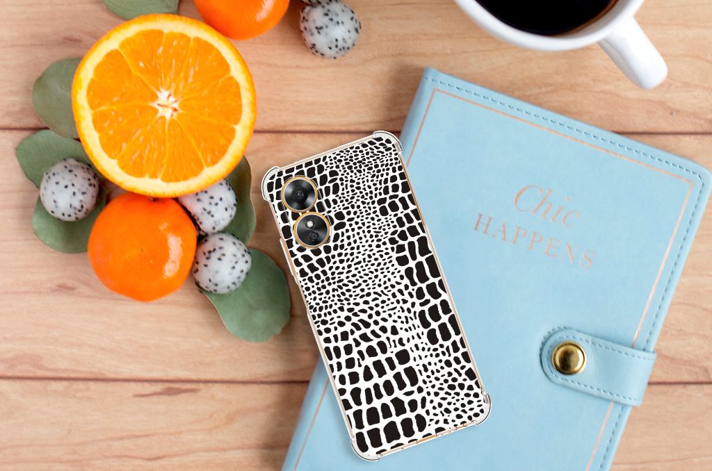OPPO A17 Case Anti-shock Slangenprint achterkant met fruit en notitieboek