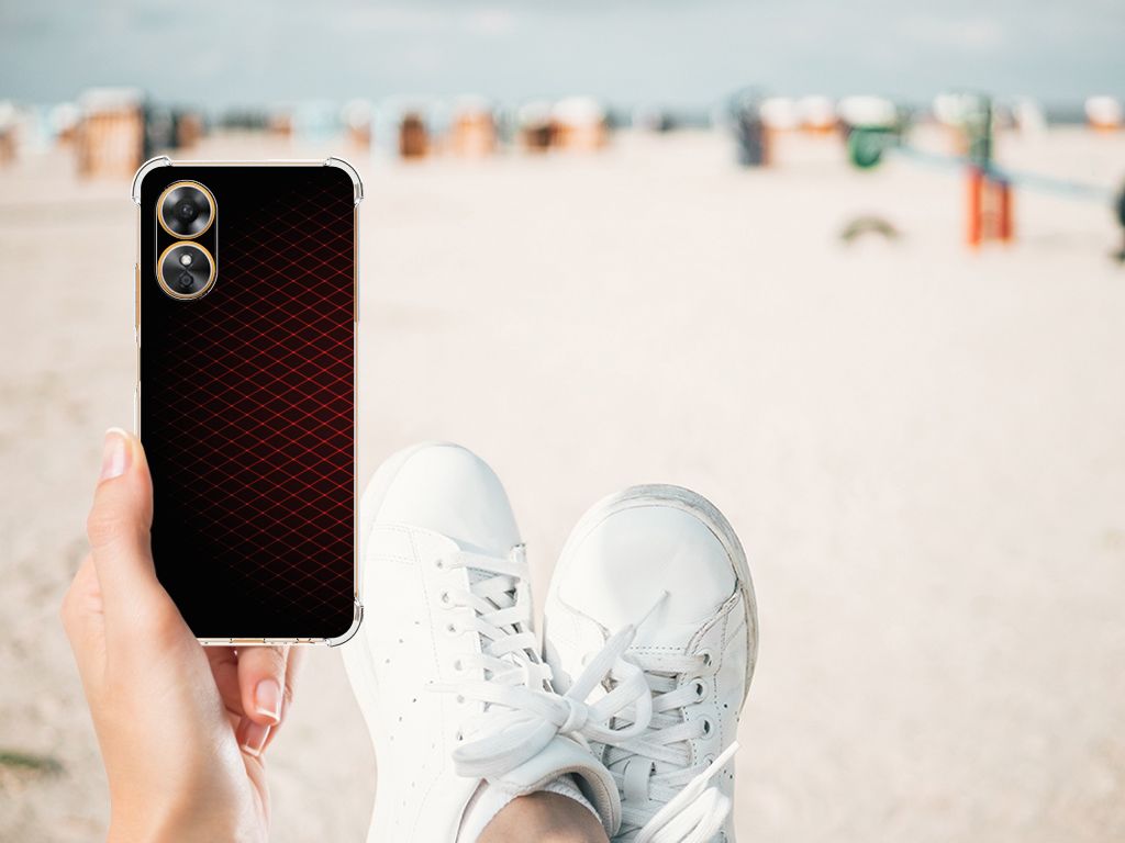 OPPO A17 Doorzichtige Silicone Hoesje Geruit Rood design vooraanzicht