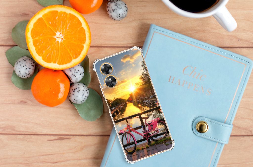 OPPO A17 Telefoonhoesje met valbescherming Amsterdamse Grachten fiets uitzicht