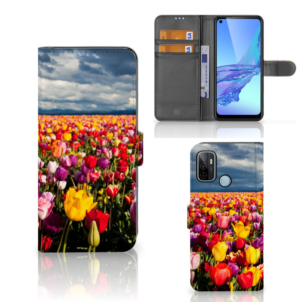 OPPO A53 OPPO A53s Hoesje Tulpen telefoonhoesje design met tulpen aanzicht kleurrijk