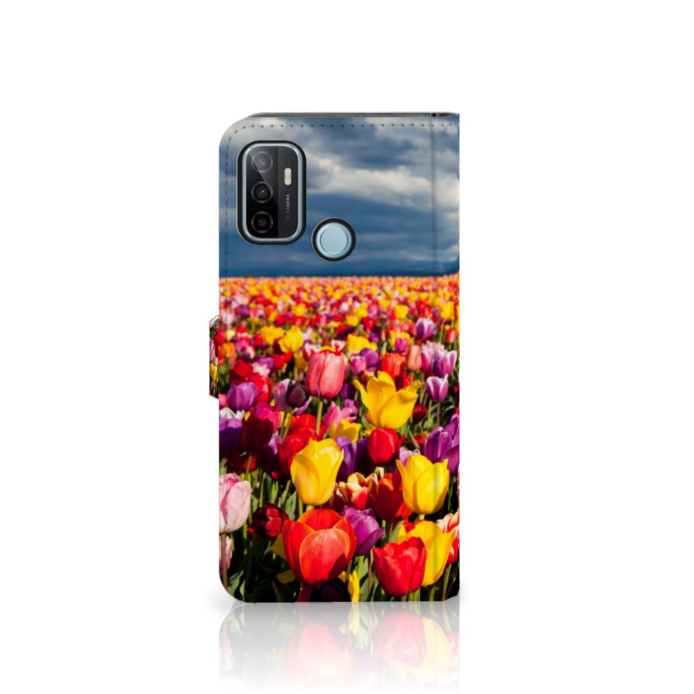 OPPO A53 OPPO A53s Hoesje Tulpen kleurrijk design telefoonhoesje aanzicht