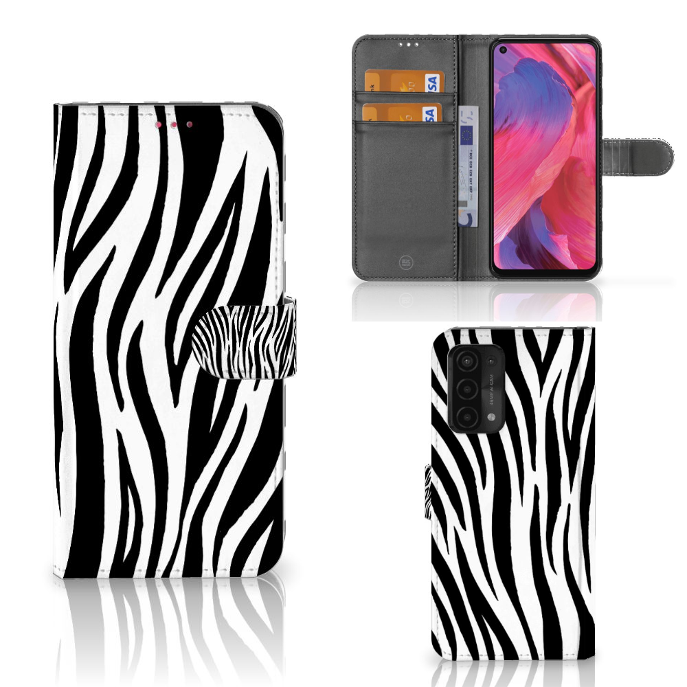 OPPO A54 5G A74 5G A93 5G Telefoonhoesje met Pasjes Zebra zebraprint design aanzicht