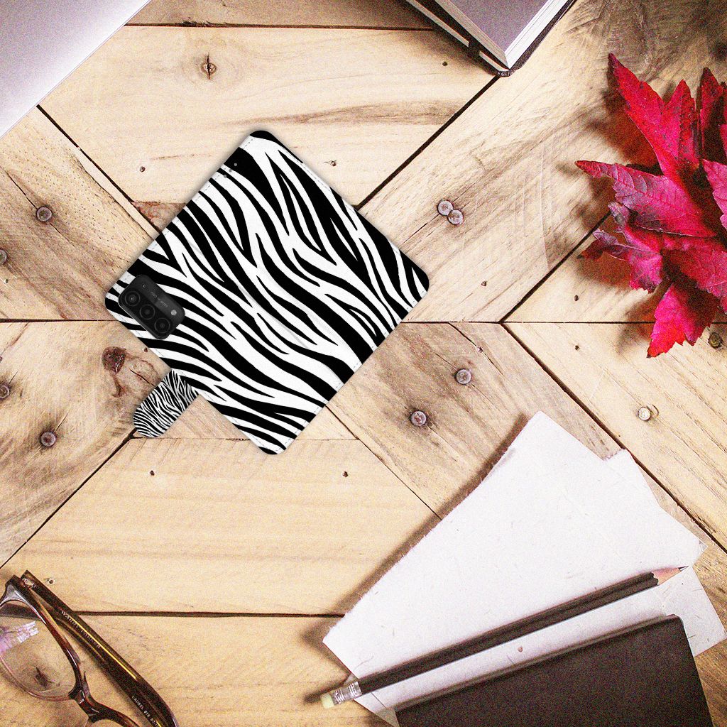 OPPO A54 5G A74 5G A93 5G Telefoonhoesje met Pasjes Zebra zebraprint bovenaanzicht