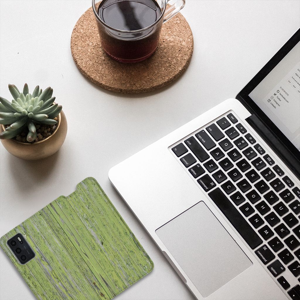 OPPO A54s | A16 | A16s Book Wallet Case Green Wood - B2C Telecom