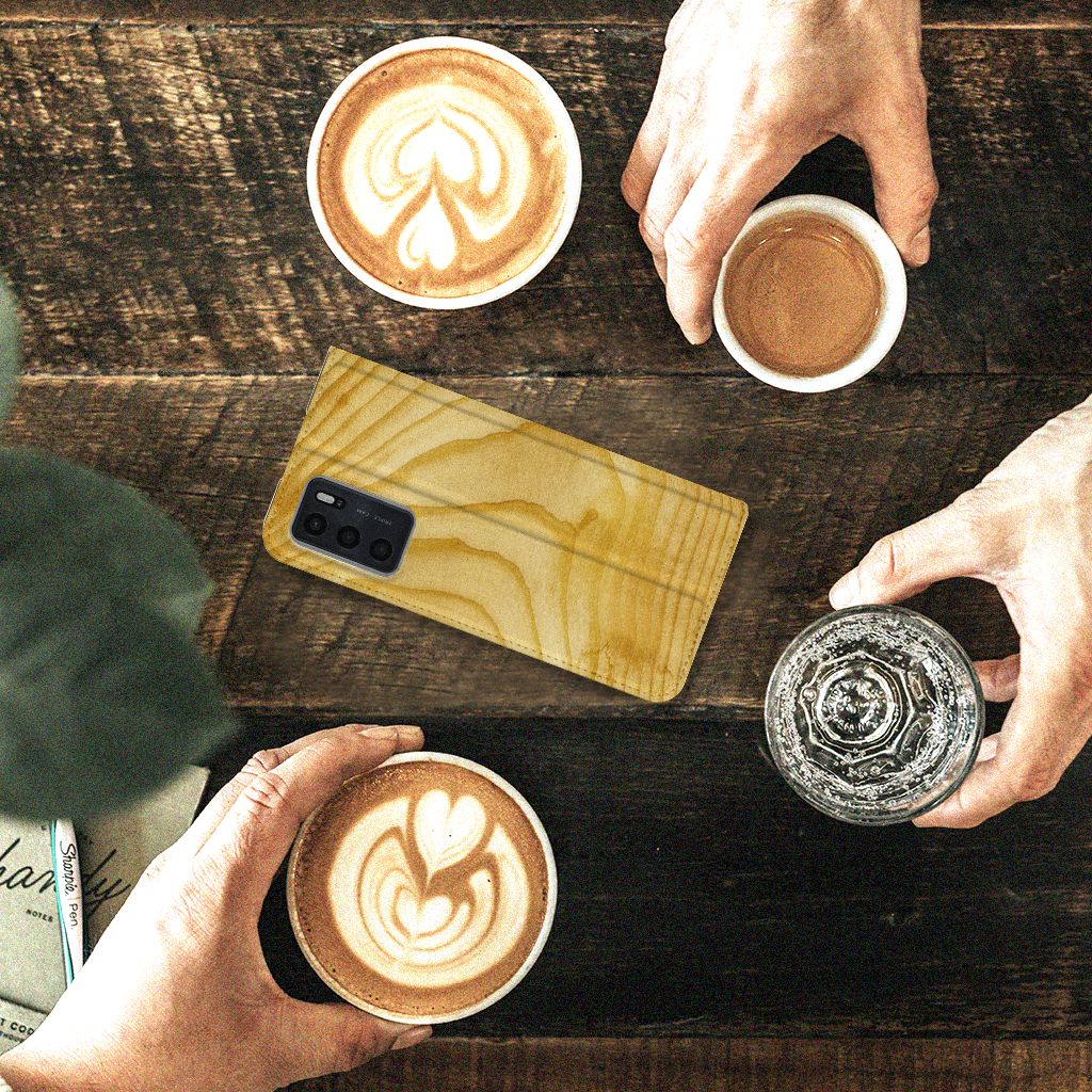 OPPO A54s | A16 | A16s Book Wallet Case Licht Hout - B2C Telecom