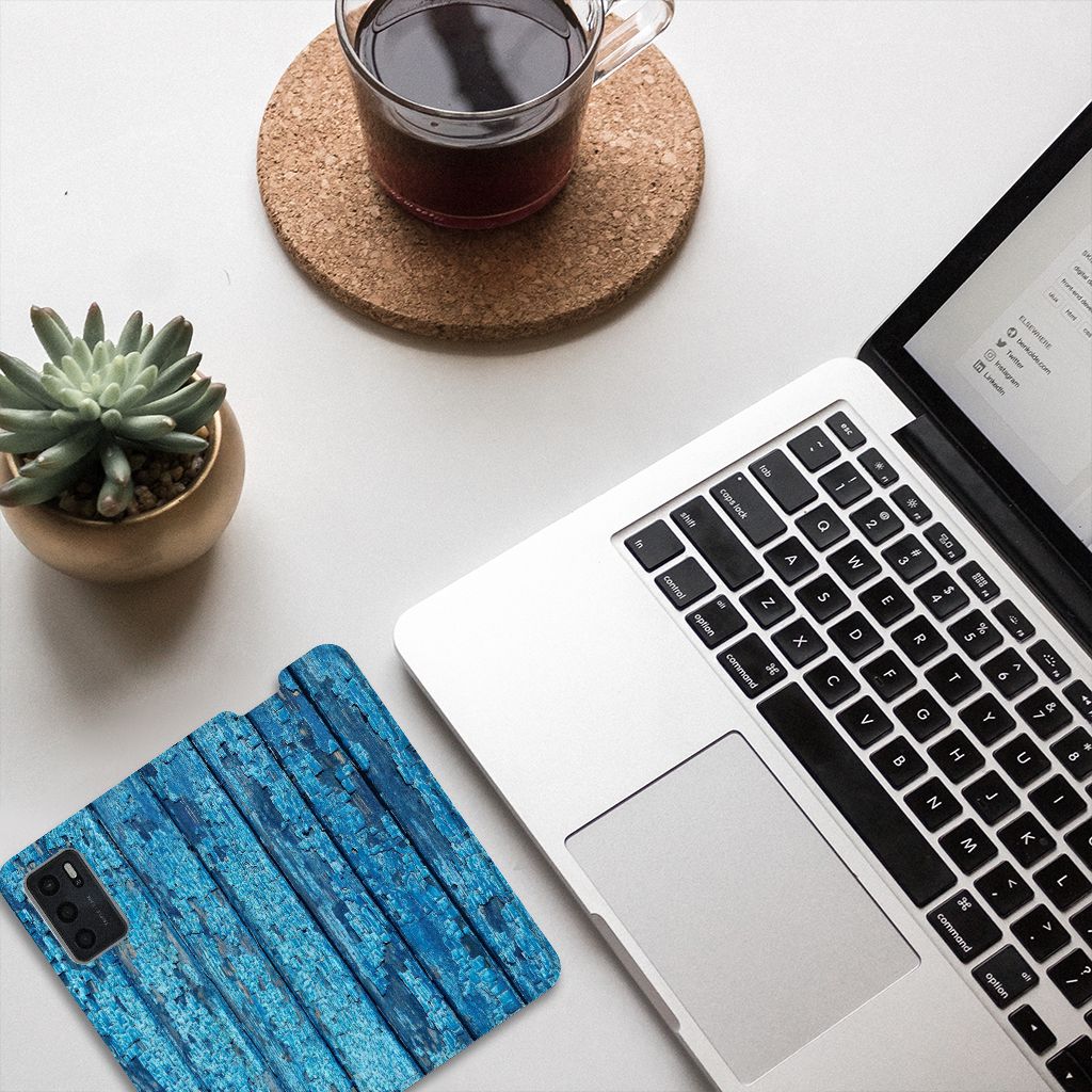 OPPO A54s | A16 | A16s Book Wallet Case Wood Blue - B2C Telecom