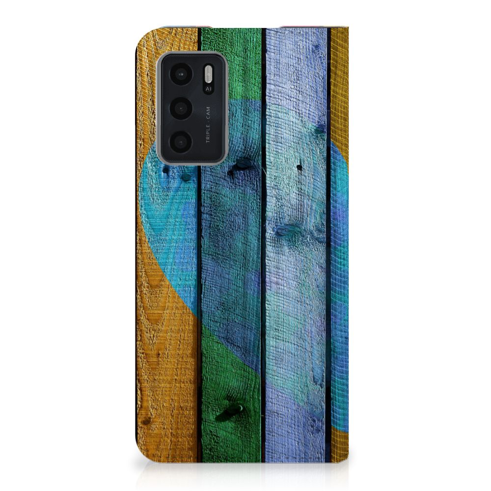 OPPO A54s | A16 | A16s Book Wallet Case Wood Heart - Cadeau voor je Vriend - B2C Telecom