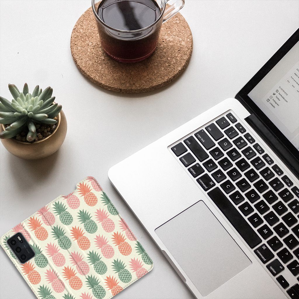 OPPO A54s | A16 | A16s Flip Style Cover Ananas - B2C Telecom