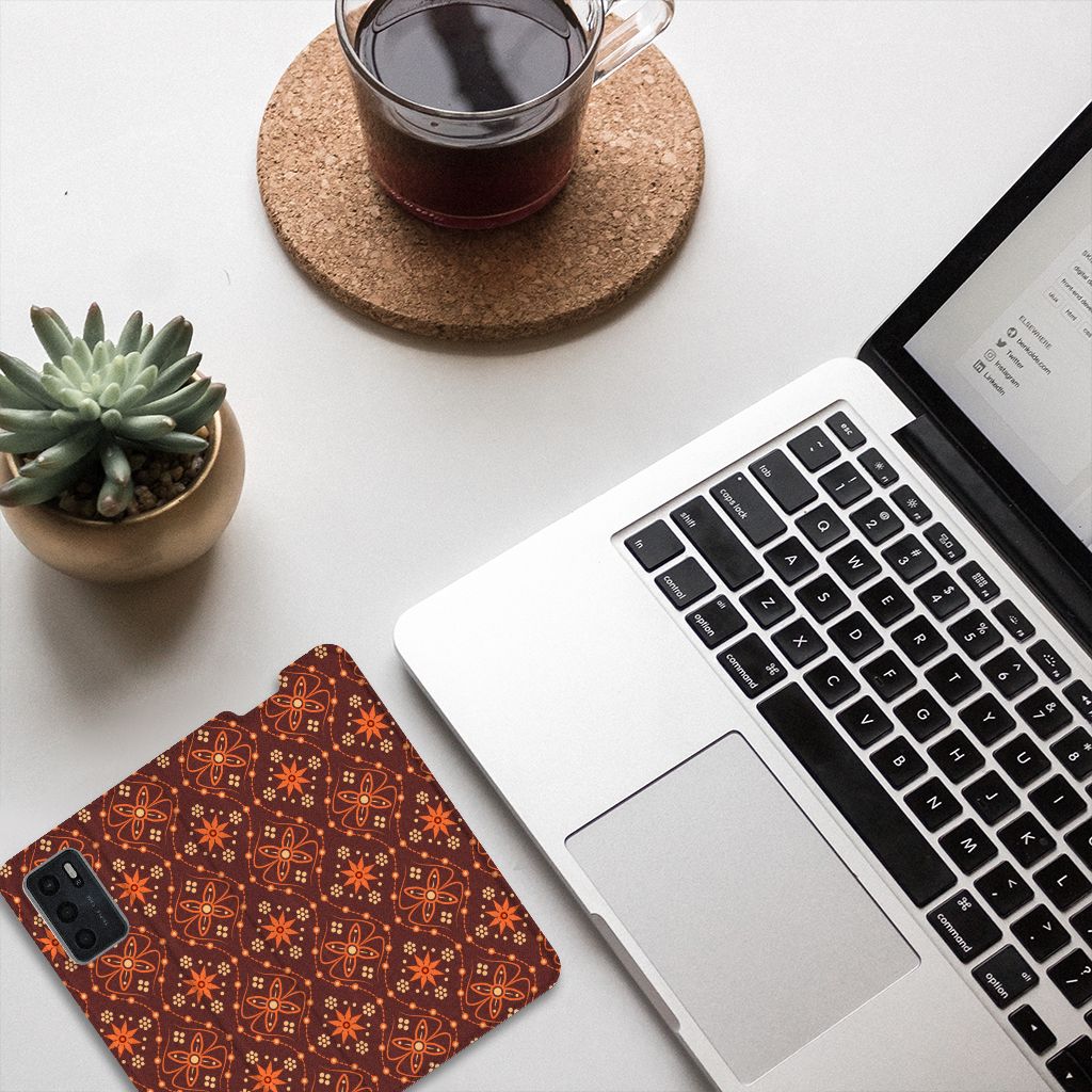 OPPO A54s | A16 | A16s Hoesje met Magneet Batik Brown - B2C Telecom