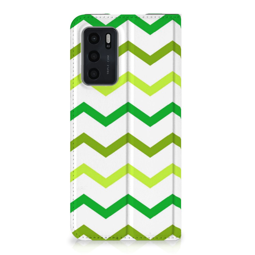 OPPO A54s | A16 | A16s Hoesje met Magneet Zigzag Groen - B2C Telecom