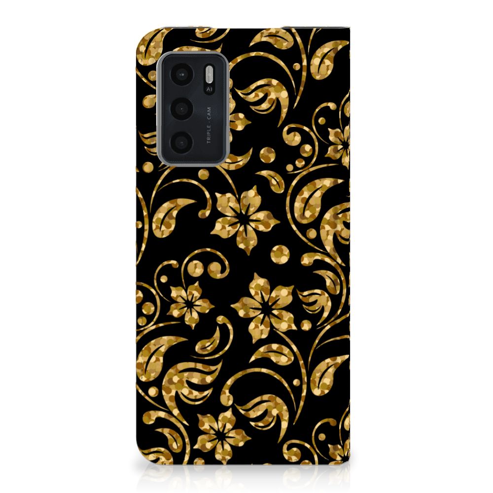 OPPO A54s | A16 | A16s Smart Cover Gouden Bloemen - B2C Telecom