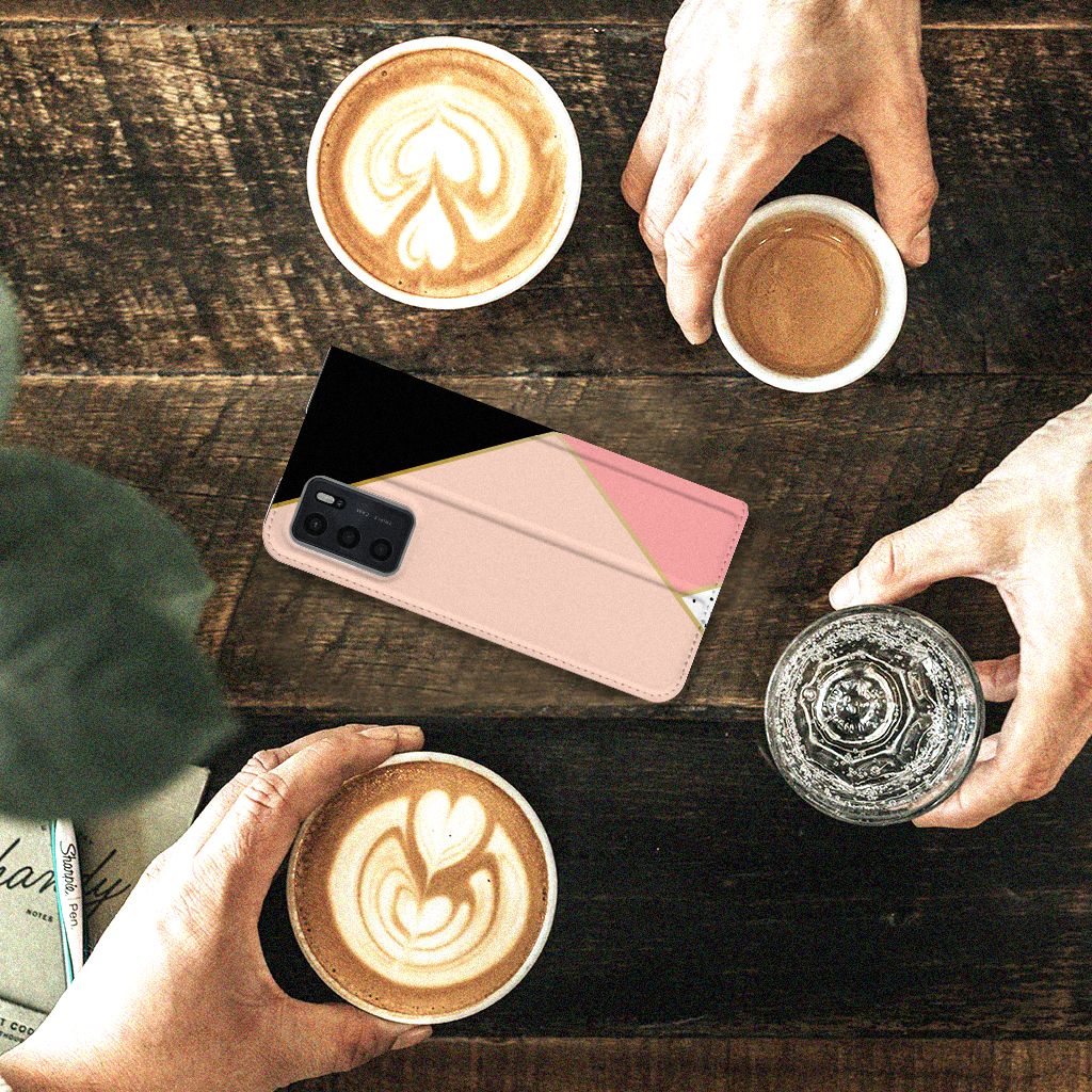 OPPO A54s | A16 | A16s Stand Case Zwart Roze Vormen - B2C Telecom