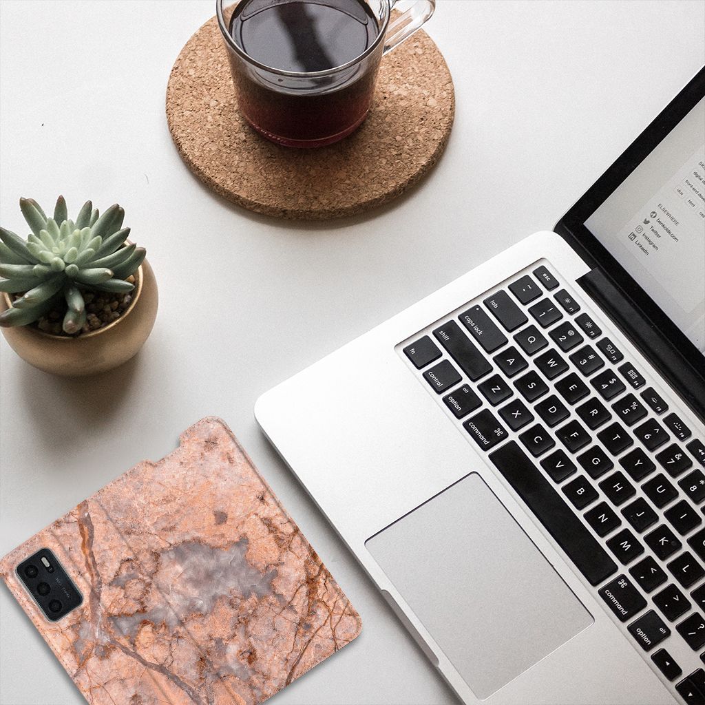 OPPO A54s A16 A16s Standcase Marmer Oranje design oranje marmer aanzicht