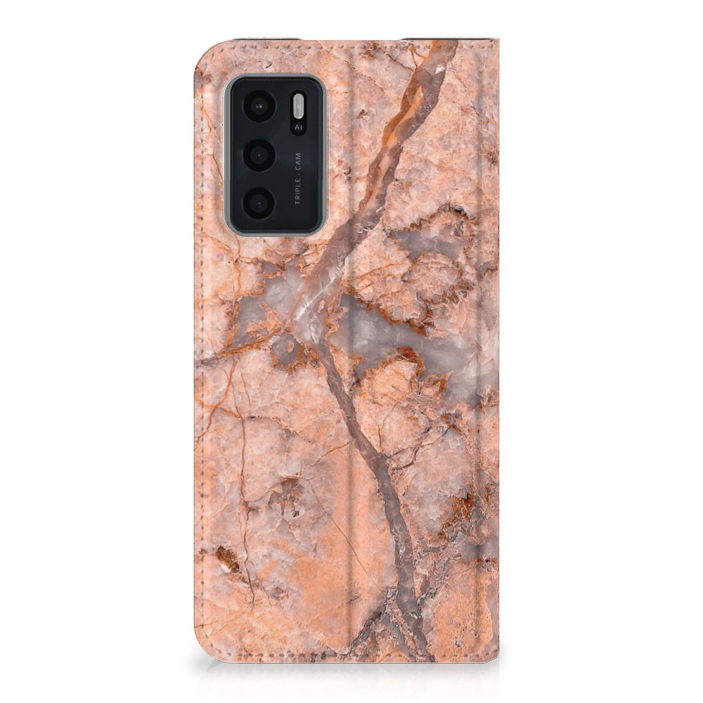 OPPO A54s A16 A16s Standcase Marmer Oranje design marmer achterkant