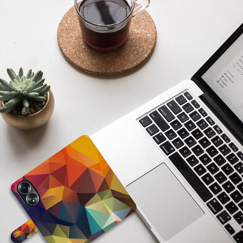 OPPO A58 4G Book Case Polygon Color design kleurrijk aanzicht