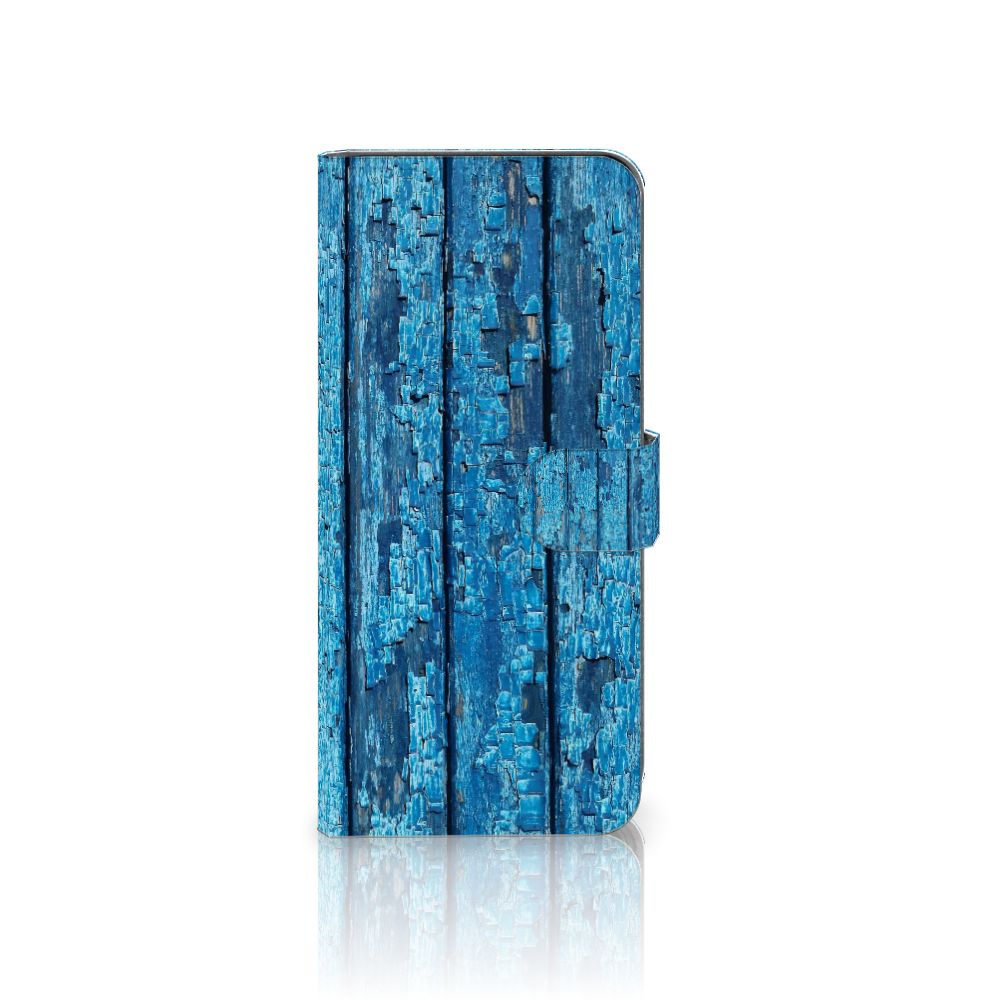 OPPO A58 4G Book Style Case Wood Blue met prachtig blauw afgebladderd hout, ideaal als cadeau voor gebruiksgemak en bescherming.