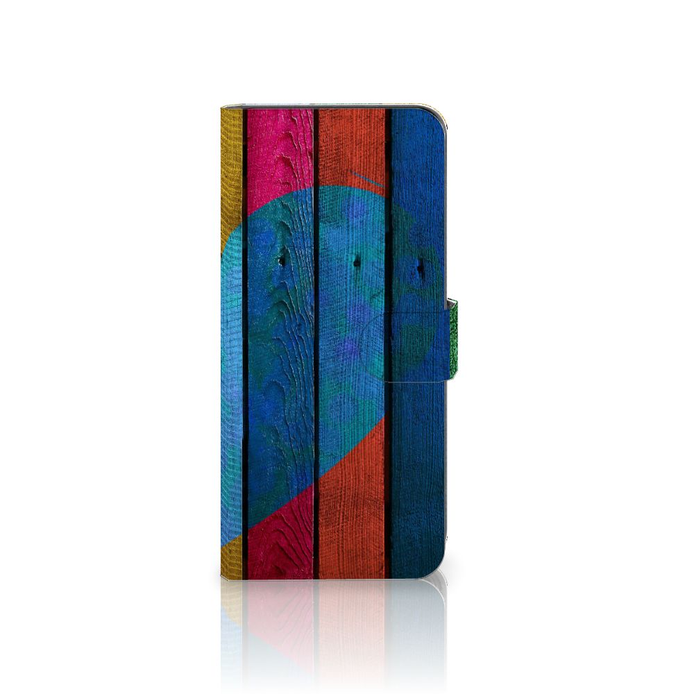 OPPO A58 4G Book Style Case Wood Heart - Cadeau voor je Vriend met kleurrijk houten hartontwerp 📱