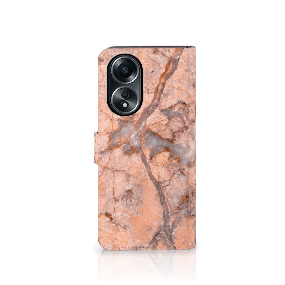 OPPO A58 4G Bookcase Marmer Oranje bookcase marmer oranje achterzijde