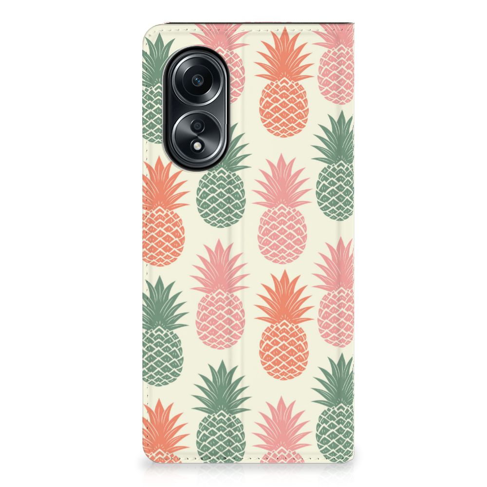 OPPO A58 4G Flip Style Cover Ananas ananas design voorkant