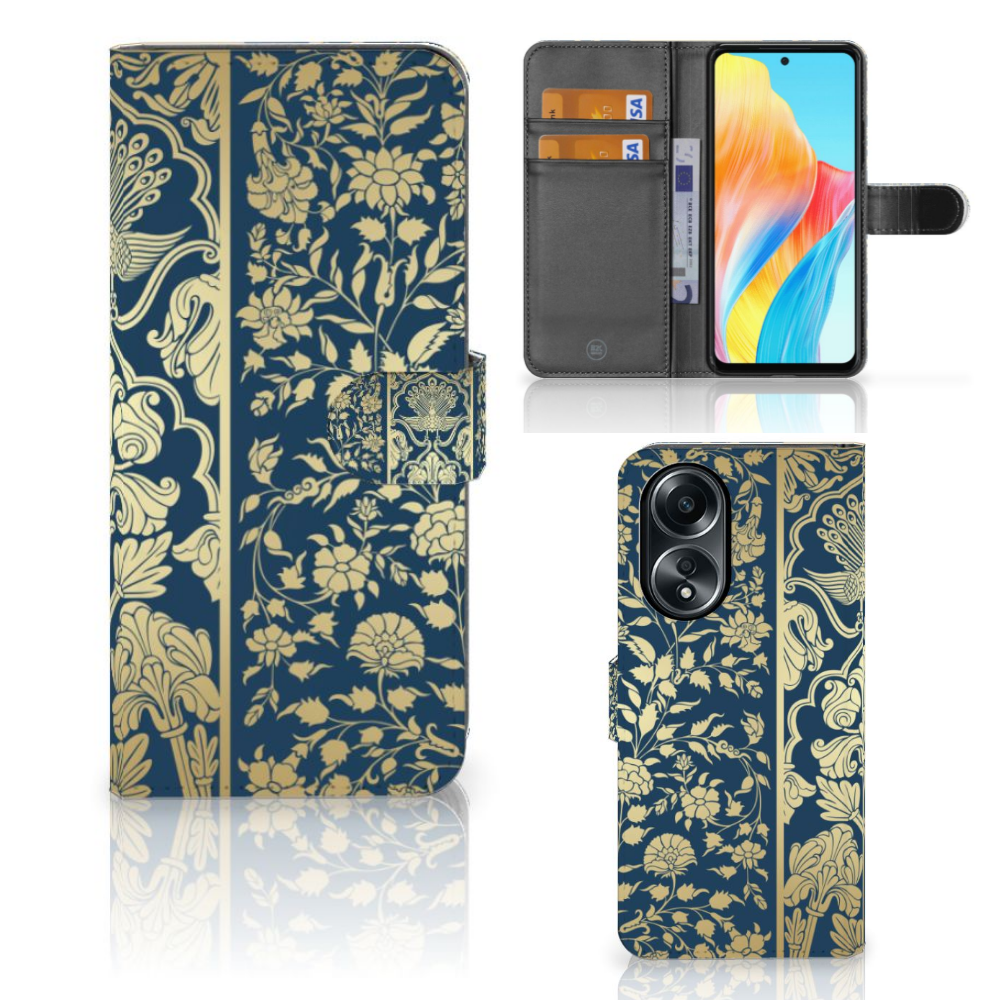 OPPO A58 4G Hoesje Beige Flowers design beige bloemen aanzicht