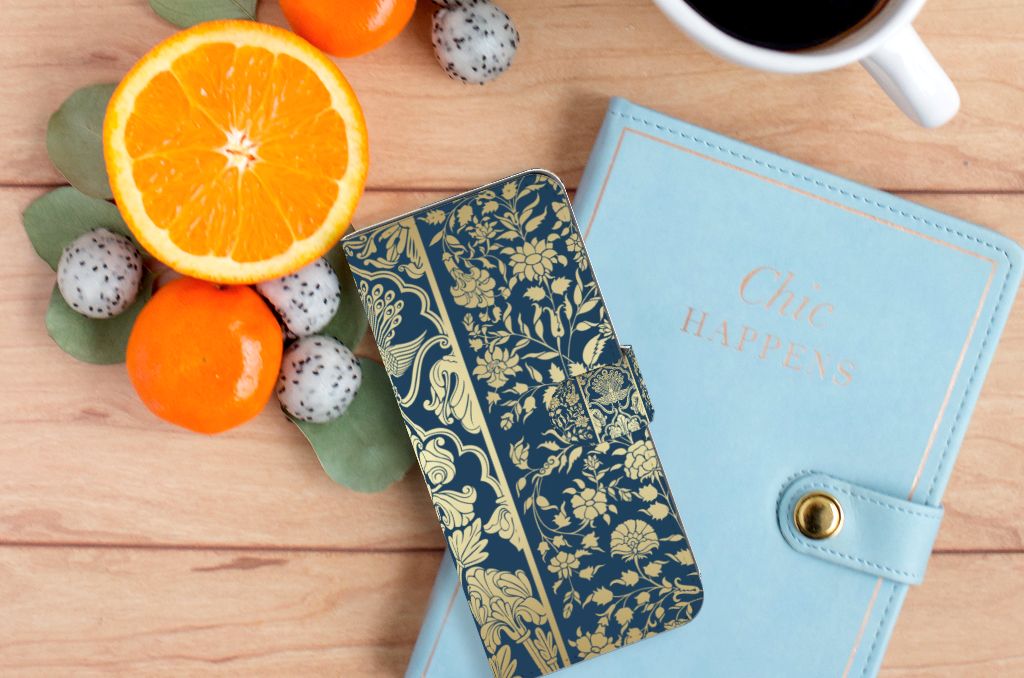 OPPO A58 4G Hoesje Beige Flowers design luxe aanzicht