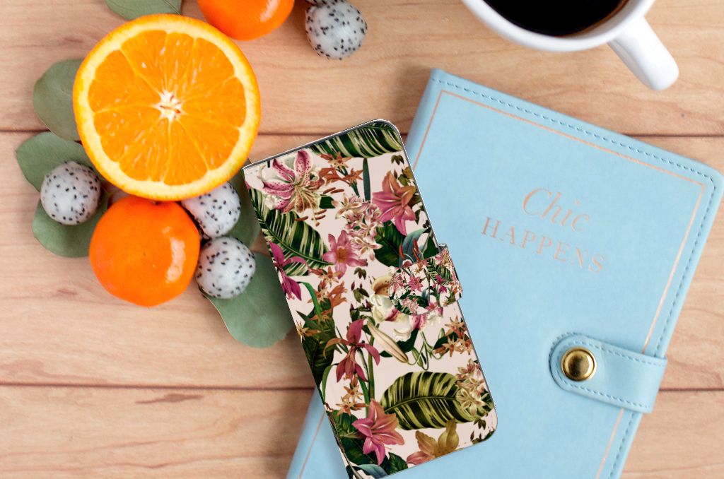 OPPO A58 4G Hoesje Flowers bloemen tropisch ontwerp aanzicht