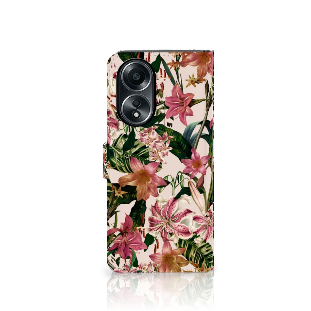 OPPO A58 4G Hoesje Flowers hoesje bloemen tropisch aanzicht