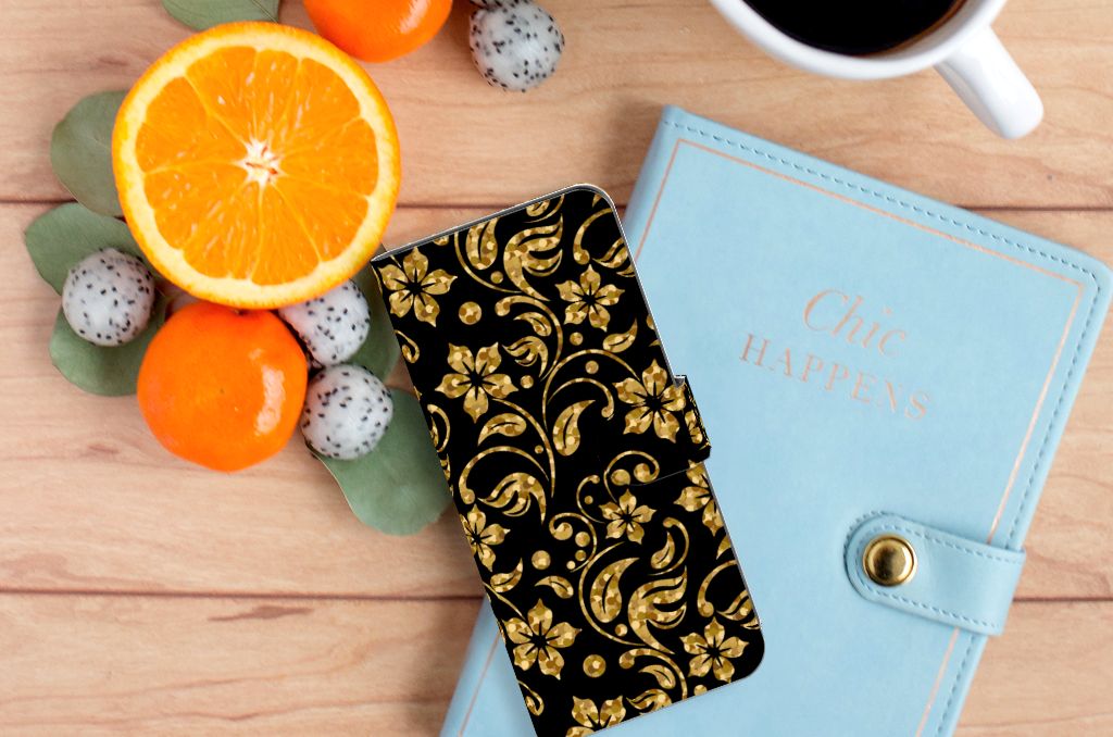 OPPO A58 4G Hoesje Gouden Bloemen met prachtig ontwerp, perfect als cadeau voor gebruiksgemak en uitstraling.